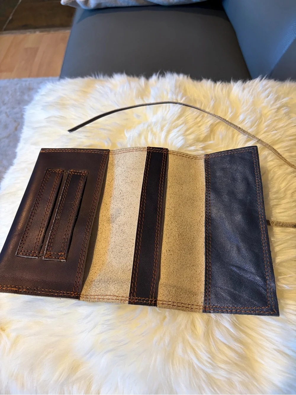 Leather Wrap Wallet Organizer in Dark Brown